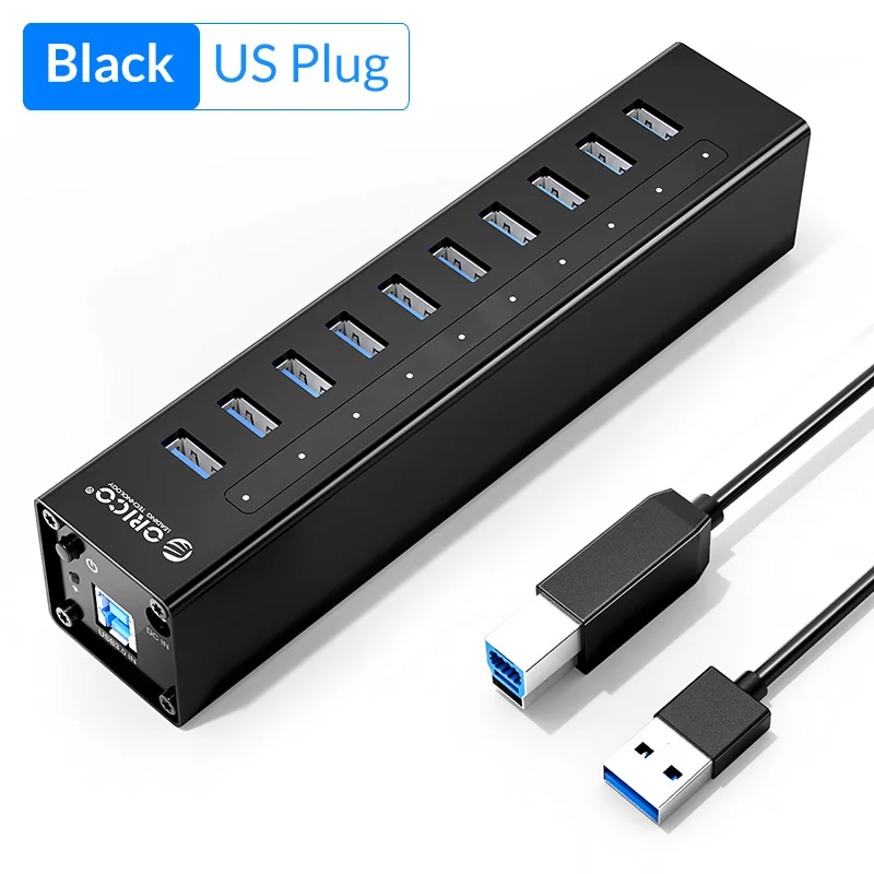 ORICO 10-Port USB3.0 Hub Splitter Multi-Port HUB Erweiterung Erweiterung Industriequalität mit 12V Netzteil Dockingstation A3H10