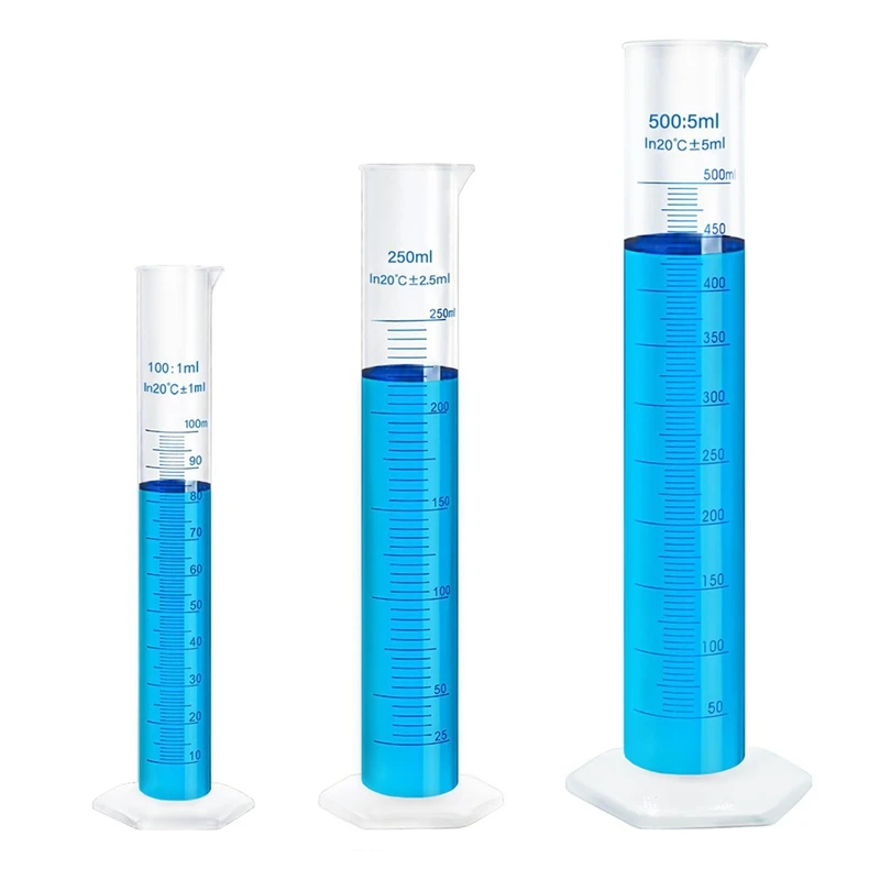 HOT SALE 3Pcs Plastic Graduated Cylinders - 100 250 500Ml, Lab Chemistry Measuring Cylinders Set For Science Biology Project