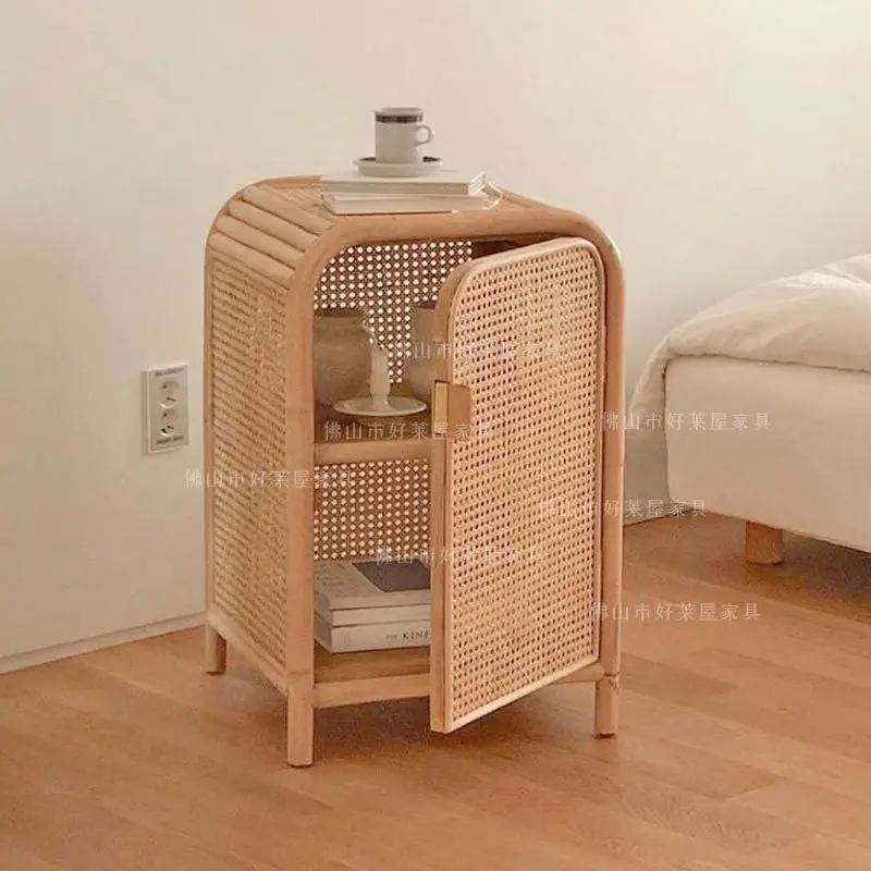 

Rattan small cabinet Japanese simple bedside table side cabinet ins style homestay mini storage locker