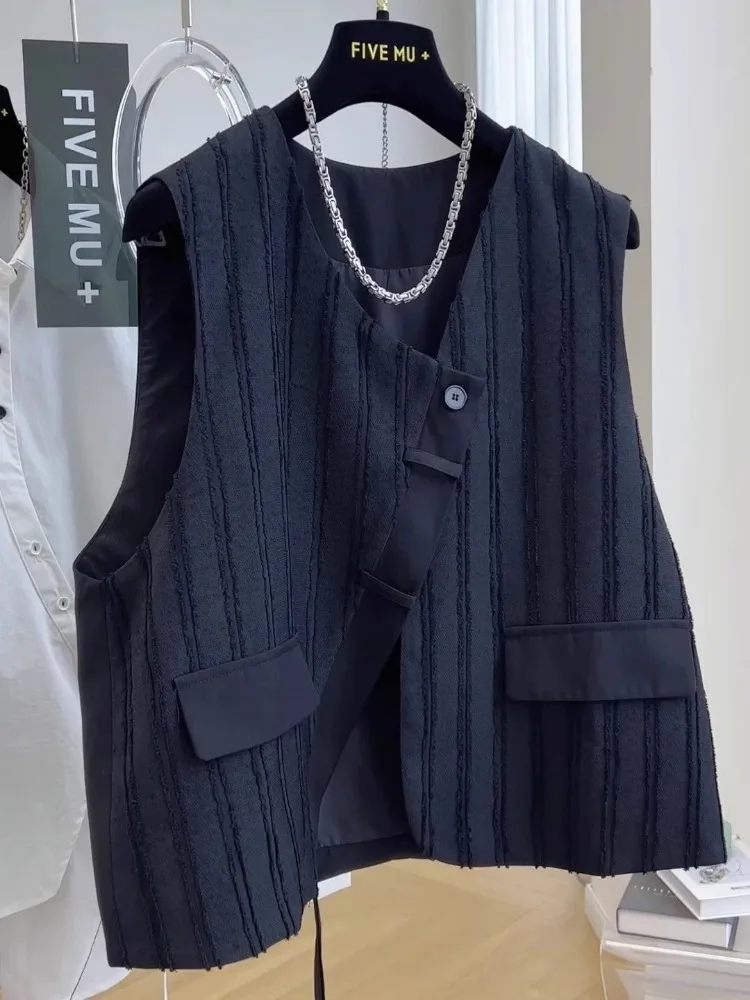 

Big Size Design Suit Vests Women Sleeveless Cardigan Irregular Lace-up Waistcoat Japanese Spring Autumn Jacket Vest New Black