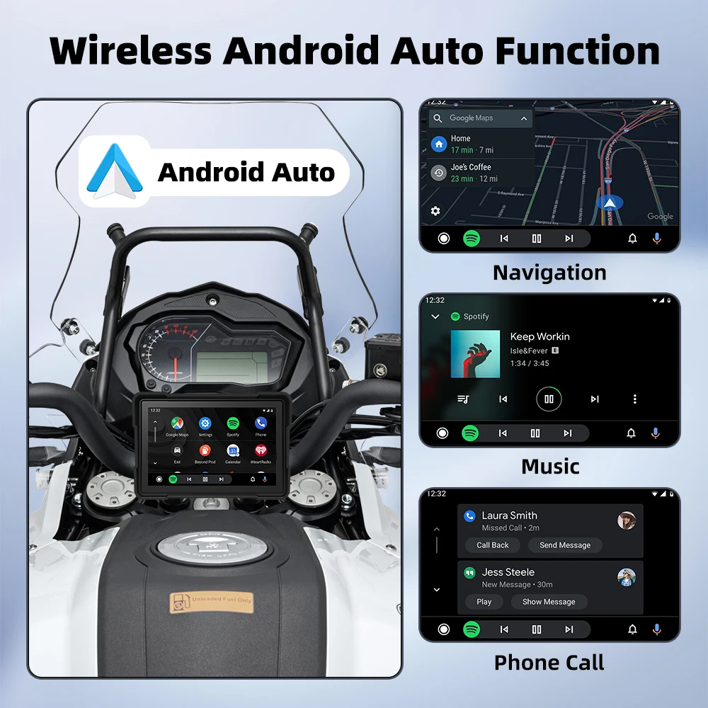 EKIY 5 inch Wireless CarPlay Moto Android Auto Portable Digital Motorcycle Dashboard GPS Motorcycle Navigation Display Screen
