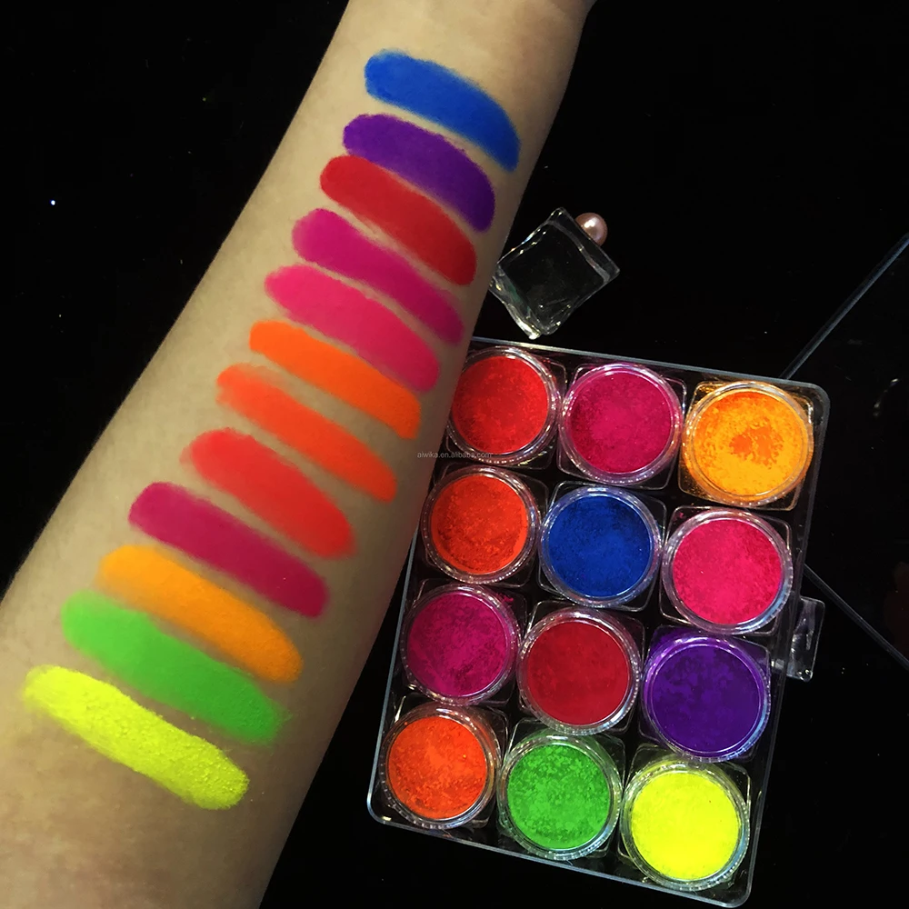 12 stks/set Neon Fosfor Nail Chrome Poeder Net3g * 12 stks = 36g Fluorescentie Effect Nail Pigment DIY manicure Neon Stof ft027