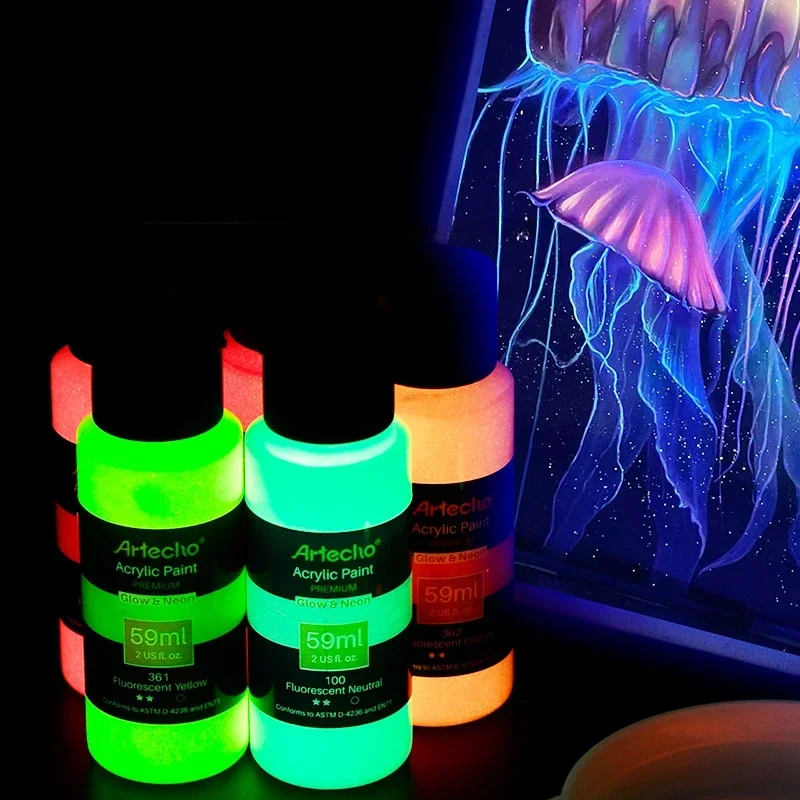 59ML świecąca fluorescencyjna farba akrylowa ręcznie malowana kreatywna szklana do samodzielnego wykonania odzież buty tekstylne płynna farba artystyczna