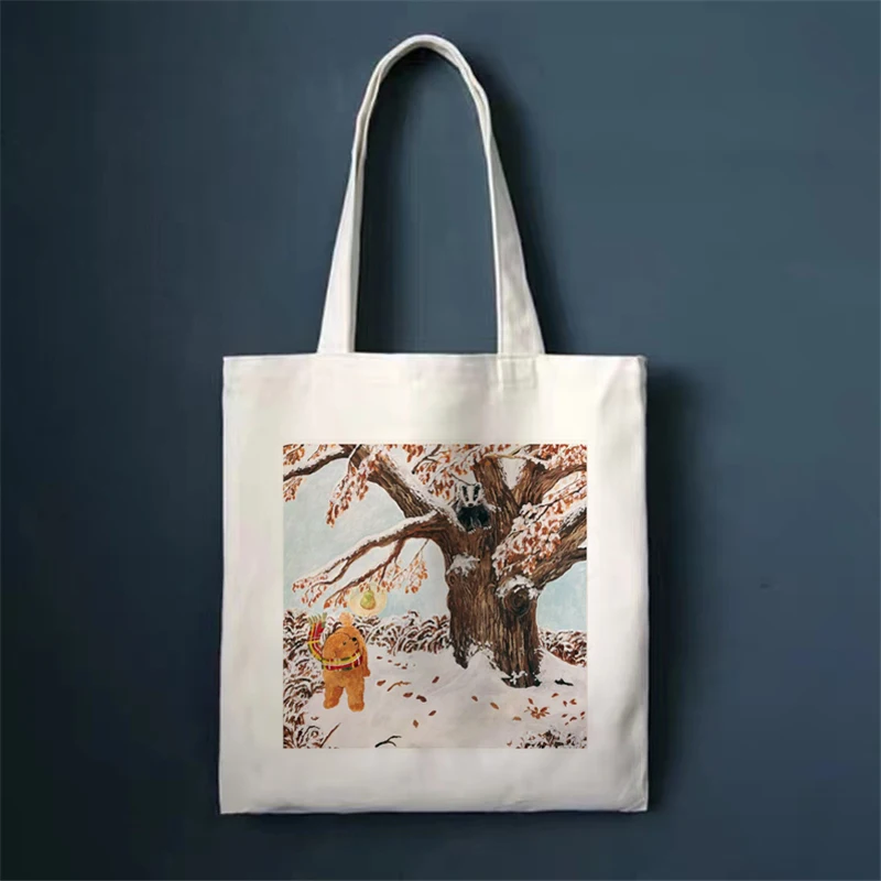 

Узор Kawaii, универсальная сумка для покупок с мультяшным животным принтом, холщовая сумка, складная модная стильная многоразовая студенческая сумка, подарок