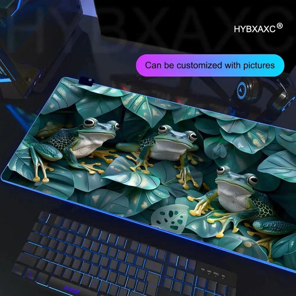 Cute frog Mouse Pad RGB Gaming Mouse Pad Desk Mat HD Gamer Large LED Light XXL MousePads PC Computer Carpet