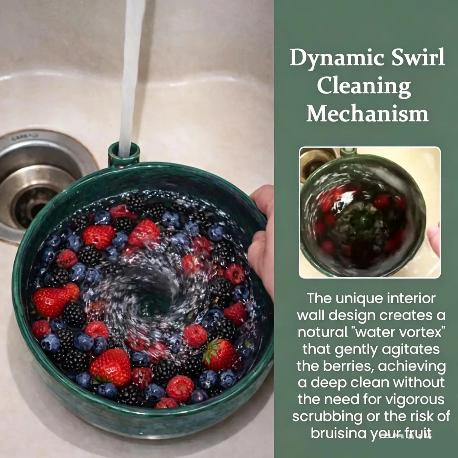 Ceramic Berry Bowl with Drain, Fruit & Vegetable Storage Container Strawberry Blueberry Tomato Washing Colander for Kitchen Home - view 5