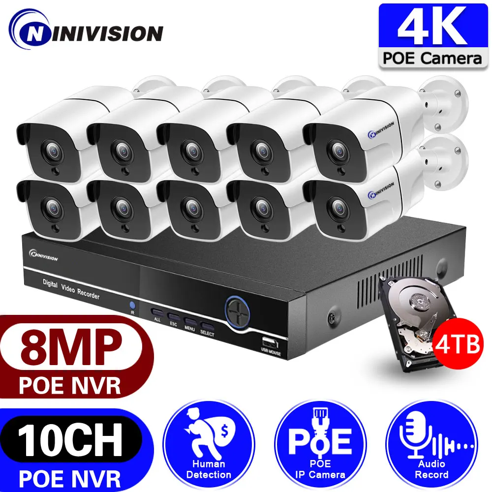 POE Security Camera System Kit 4K 8CH 10CH NVR Kit Motion Detection 8MP IP Camera Set 2 way audio CCTV Video Surveillance Set