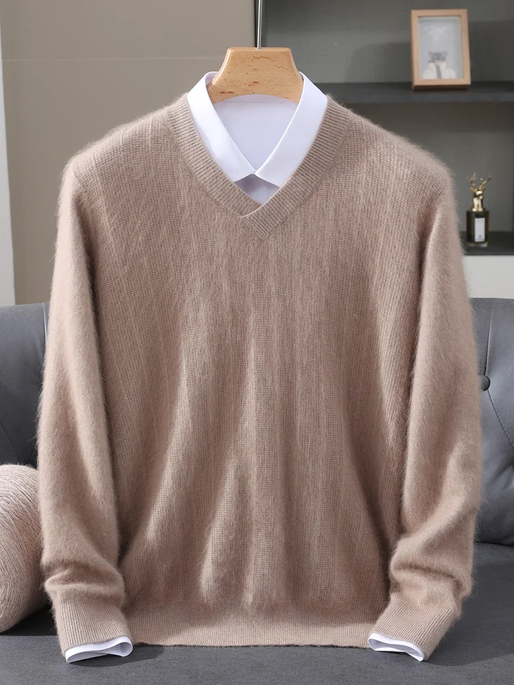 TLOML automne hiver nouveaux hommes 100% vison cachemire pull col en v solide pull intelligent décontracté doux chaud vison cachemire confortable hauts
