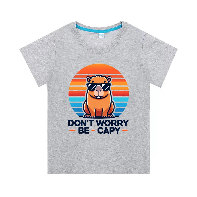 Capybara Dont Be Worry Be Capy T-Shirt for Kids Boys Girls Geometric Short Sleeve Graphic T shirt Girl T-shirt Cotton Tee Tops