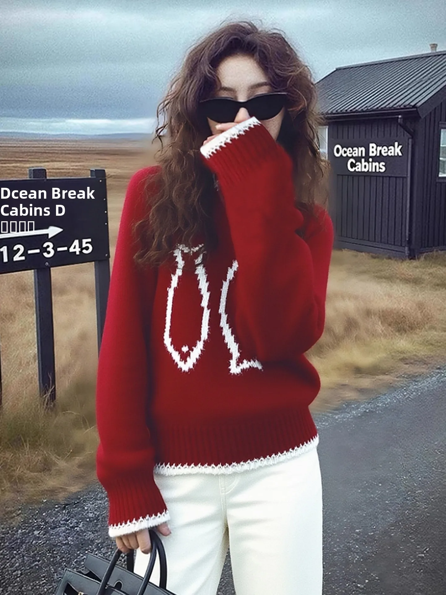 

High-End Korean Sle Red Long Sve Knitwear Loose Fit Winter Top for Younger Look Warmth Comfortable Fem Faion