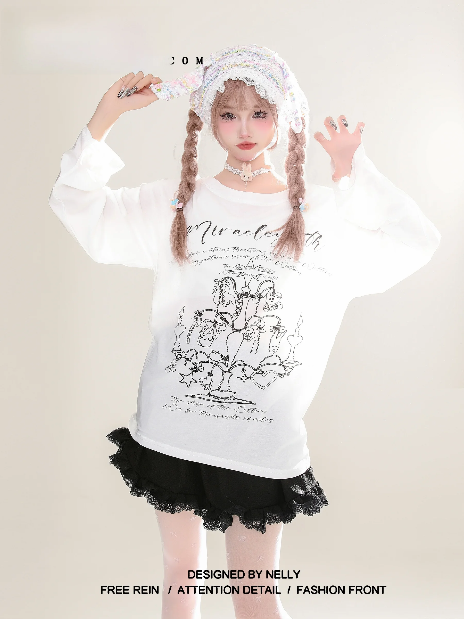 XUNXI Graffiti Shoulder Bared Women's T-shirt Lightweight Air Conditioning Top Lazy Style Base Layer Summer Casual Wear