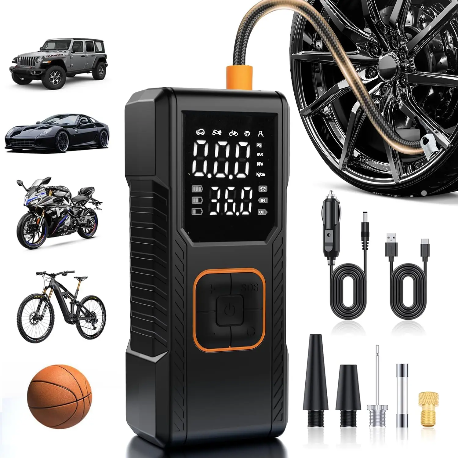 

Portable Tire Inflator 150PSI Cordless Air Pump 12V DC with Gauge, Auto Shut-Off, LED Light for Car, Motorcycle, Bike