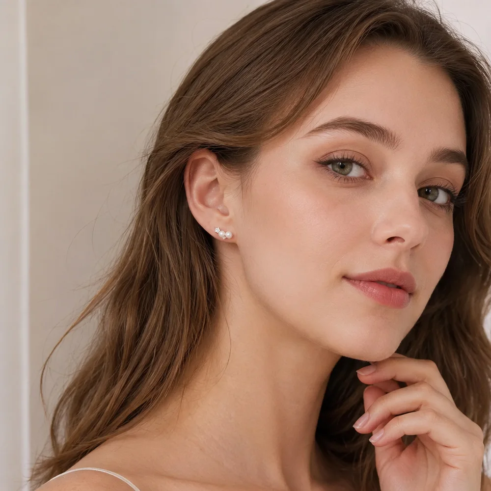 Ohrkletterer, Schneeperle, Zirkon, Europa-Stil, glamouröser feiner Schmuck für Frauen, Winter, romantisches Geschenk aus 925er Sterlingsilber, Super-Angebote – Detail 1