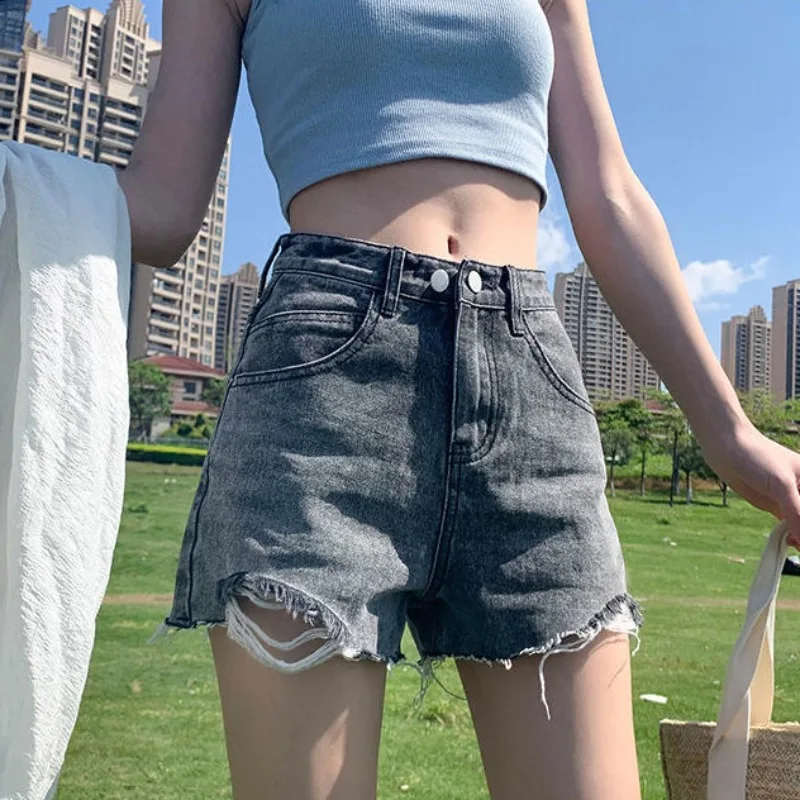 

Shorts Women Retro Basic Summer All-match Casual Straight Design Solid High Waist Korean Fashion Denim Vintage Daily Streetwear