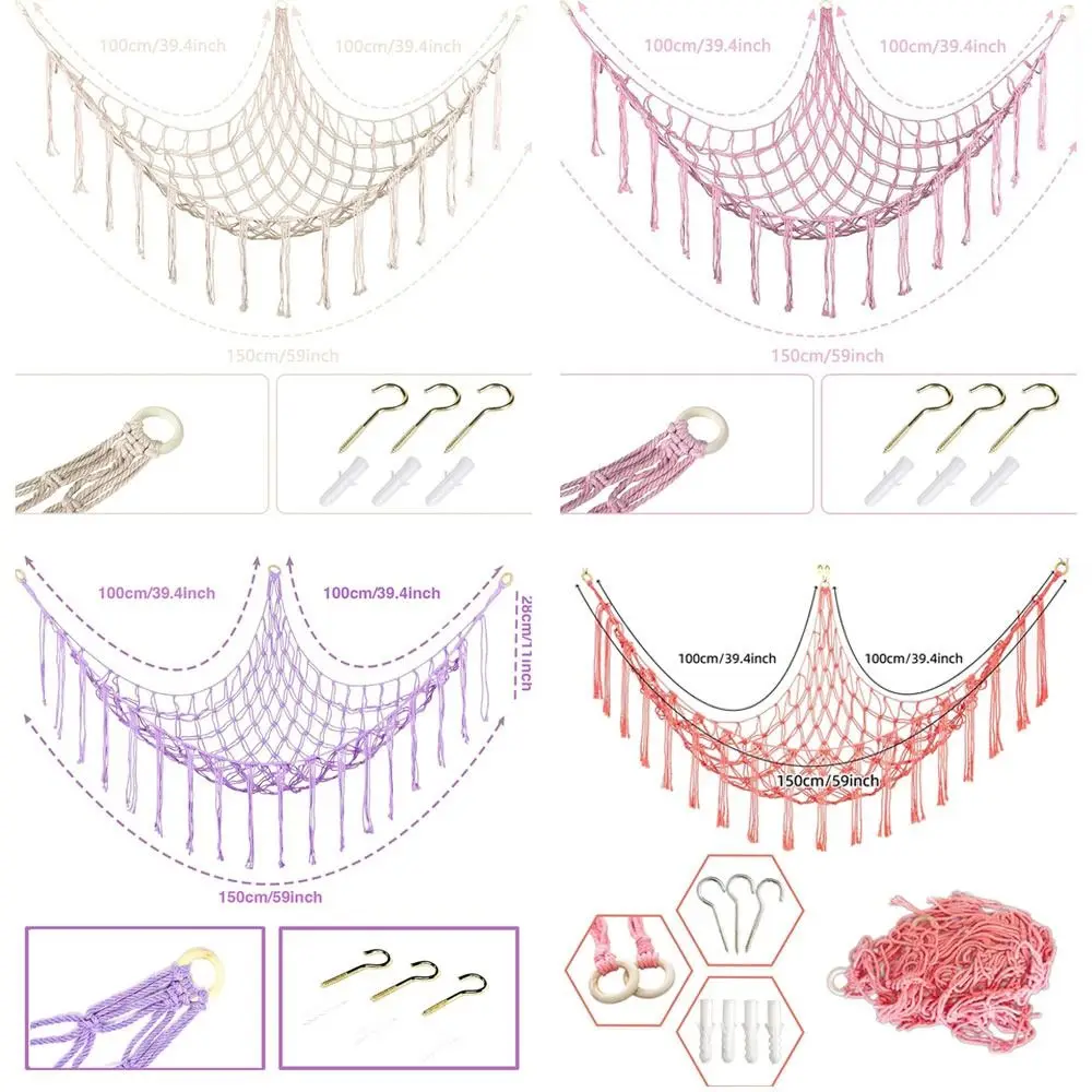 Creative Wall Corner Toy Hammocks Stuffed Mesh Cotton Rope Hanging Storage Net Organizer Tassels Woven Mesh Hammock