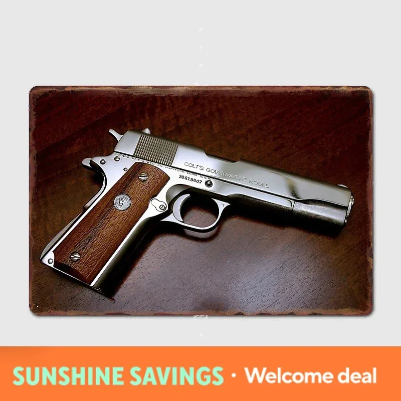 2026 Colt 1911 Klassisches Design Metallschild Poster Garage Wohnzimmer Kino Maßgefertigtes Vintage Blechschild Heimdekoration