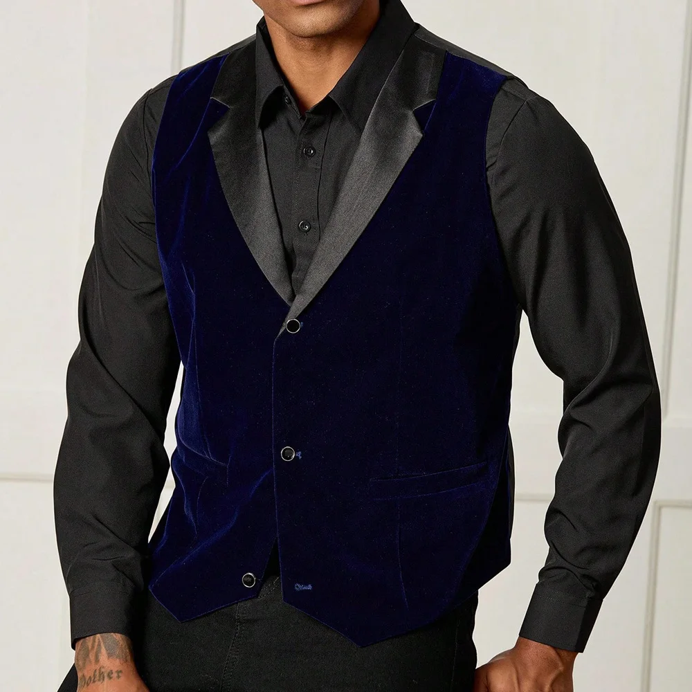 

Жилет без рукавов из бархатной ткани, мужской однобортный мужской классический жилет для мужского костюма, дизайн с одним карманом, рабочая одежда с зубчатыми лацканами