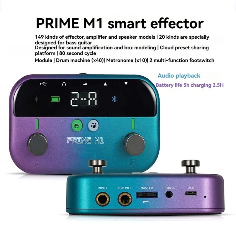 دواسة جيتار سهلة الاستخدام لمؤثرات PRIMES1 M1 مع 149 تأثيرات جيتار موالف آلة الطبل يدعم الخليط المدمج بلوتوث #3