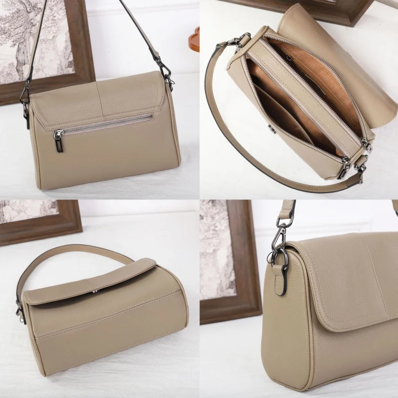 

Top Layer Cowhide Leather Commuter Tote Bag Single oulder Slant Cross Women's Bag Soft Cover Faionable Crossbody Bag