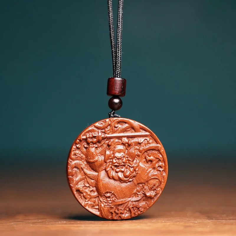 

Natural lightning-struck jujube wood Zhongkui pendant, amulet, wooden carving, peace and tranquility plaque
