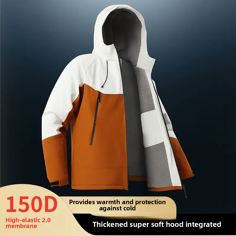 

Men's Outdoor Windproof Waterproof Red Sports Windbreaker Jaet Hooded Spring Autumn Polyester Fiber Long Sve Regular Fit