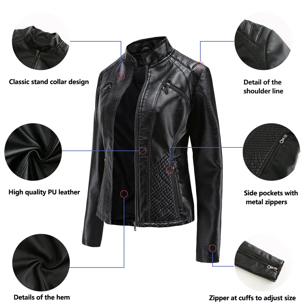 

Artificial Leather Jacket Women's Stand Collar 2025 Spring and Autumn Coat Motorcycle Rider Zipper Jacket Women