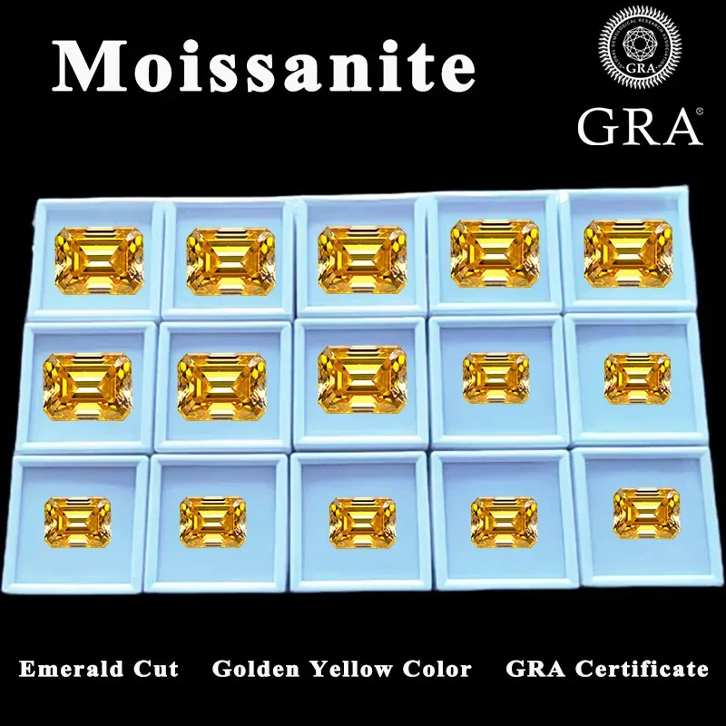 Moissanit Smaragdschliff Goldgelber Edelstein Laborgezüchteter Diamant DIY Charms Schmuckherstellung mit Zertifikat – Detail 1