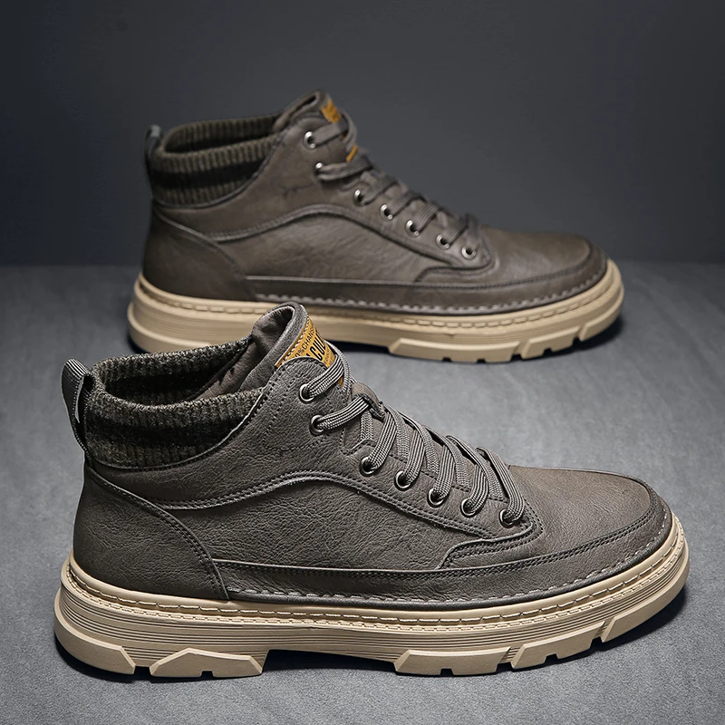 

High Quality Mens Shoes Mens Retro British Style Leather High Top Boots for Men Fashion Motorcycle Men Ankle Boots Botas Hombre