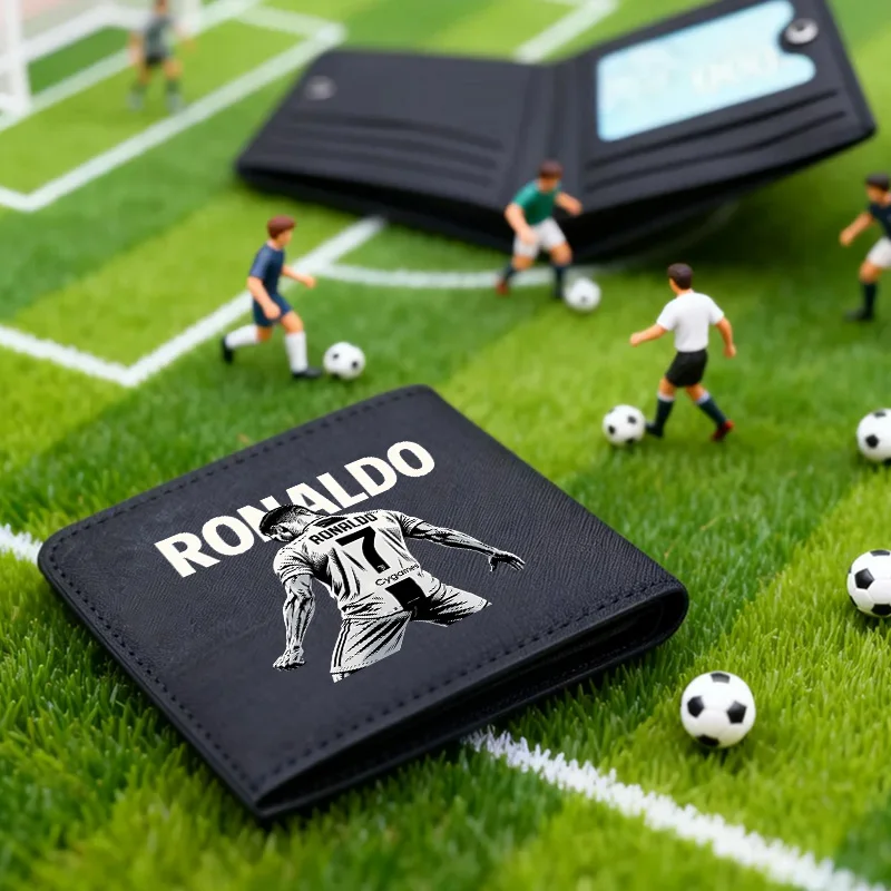 Portefeuille en toile série CR7, porte-monnaie court pour étudiant, motif star de football Ronaldo, pochette pliable portable, porte-cartes tendance, cadeau d'anniversaire