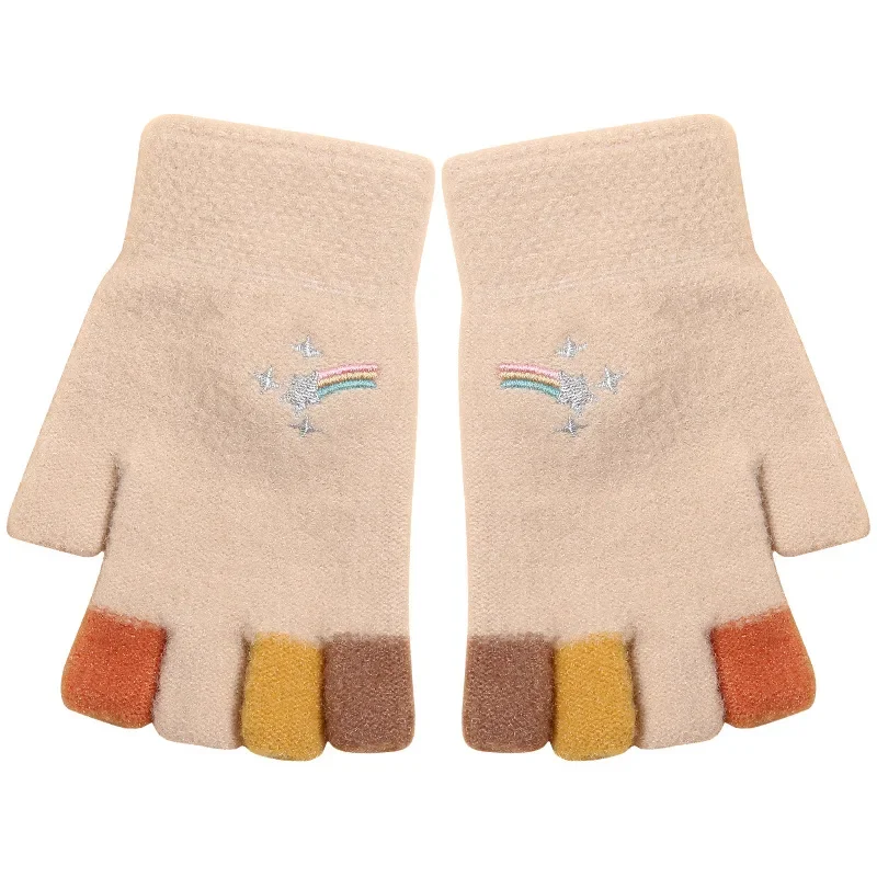 Half Finger Gloves Plush Knitted Gloves Imitation Mink Fur Cartoon Women's Plush Warm Half Finger Gloves Fashionable Warm Gloves