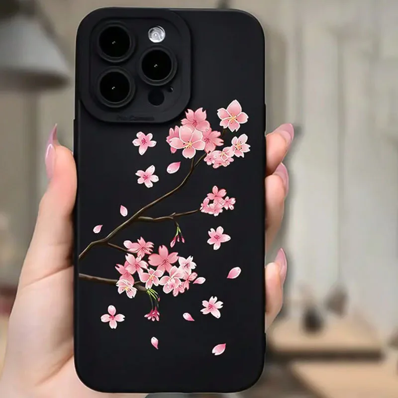 

Red flower pattern phone case suitable for iPhone 17 16 15 14 13 12 11 Pro/ Max /Plus anti-fall and shockproof back cover