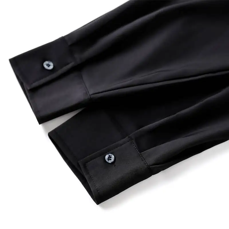 Punk Chain Unisex Black Shirt With Chain Loose Vintage Slant Placket Drape Long Sleeve Design Neutral Style Couple Top