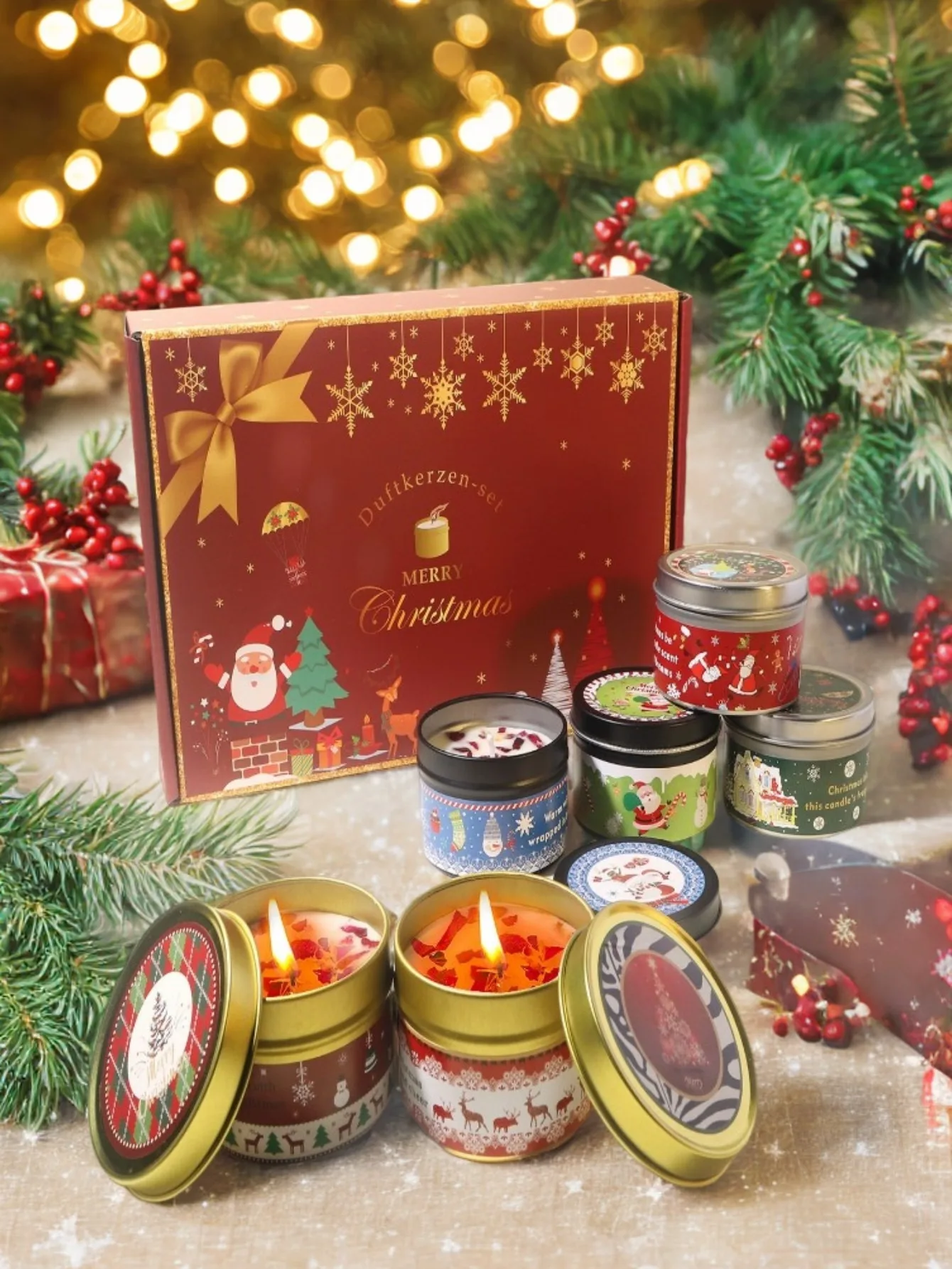Weihnachtsduftkerzen-Set, Geschenk, Duftkerze, Glas, rauchfrei, romantischer Weihrauch, Aromatherapie-Kerze, Stonedried Flower, Sojawachs