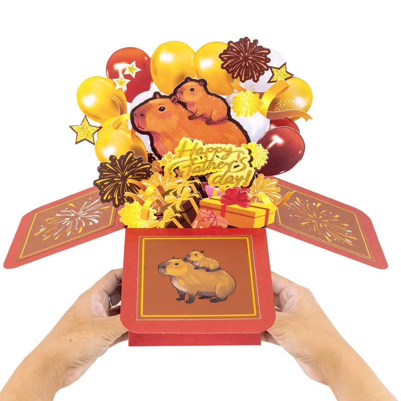 

2Pcs Creative 3D Father's Day Greeting Card Capybara Parent-and-Child Theme Square Display Box