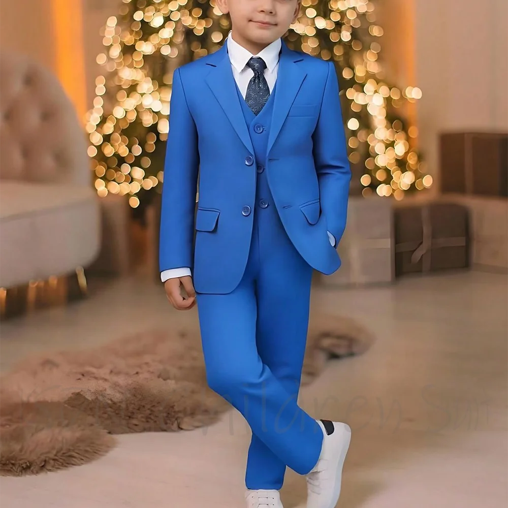 

Royal Blue Child Boys Suit Set 3 Pieces Handsome Cute Notched Lapel Children Clothing 2025 Winter Comfortable Outfit Formal Wear