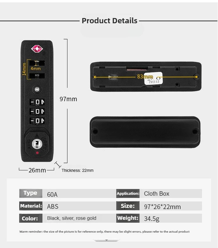 TSA007 ล็อคแบบผสมผสานศุลกากร 3 หลักล็อคกระเป๋าเดินทางป้องกันการโจรกรรมกระเป๋าเดินทางอุปกรณ์เสริมอลูมิเนียมล็อค XFG TSA รหัสกุญแจ