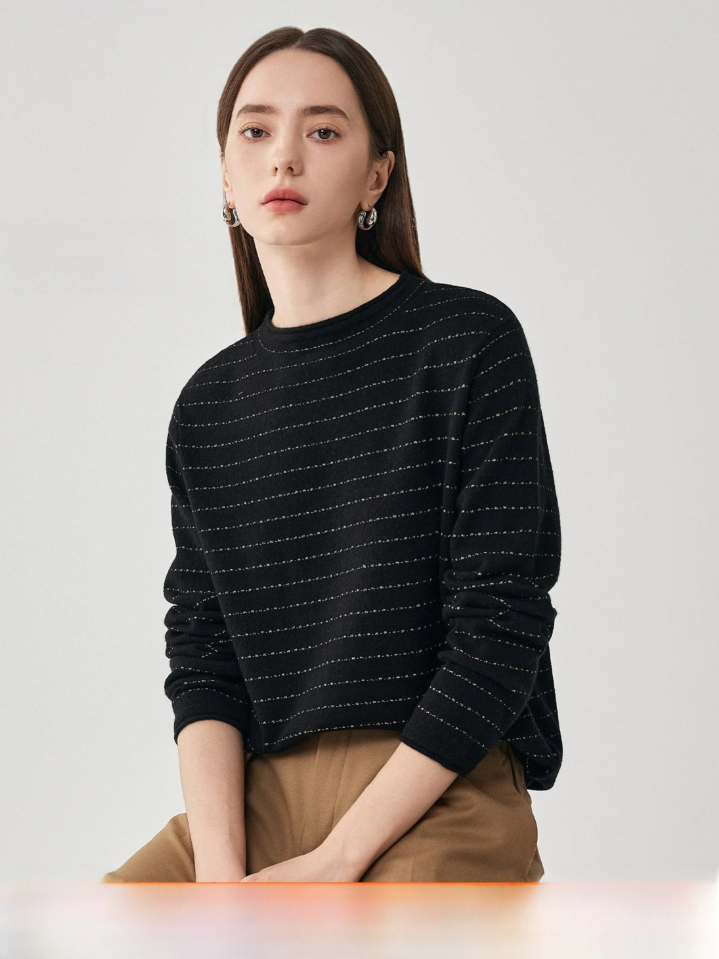 

Ele Simple Knitted Wool Sweater Women's Faion Stripe Design Autumn Winter High Quali Women's Wool Sweater Straight Cu...