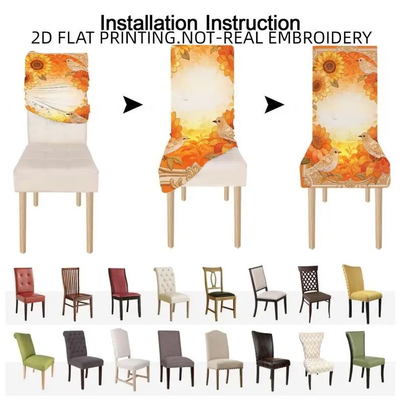 Elastic dining chair cover, bow, tablecloth, ethnic style bee, iris, rose, lily of the valley, sunflower flower pattern