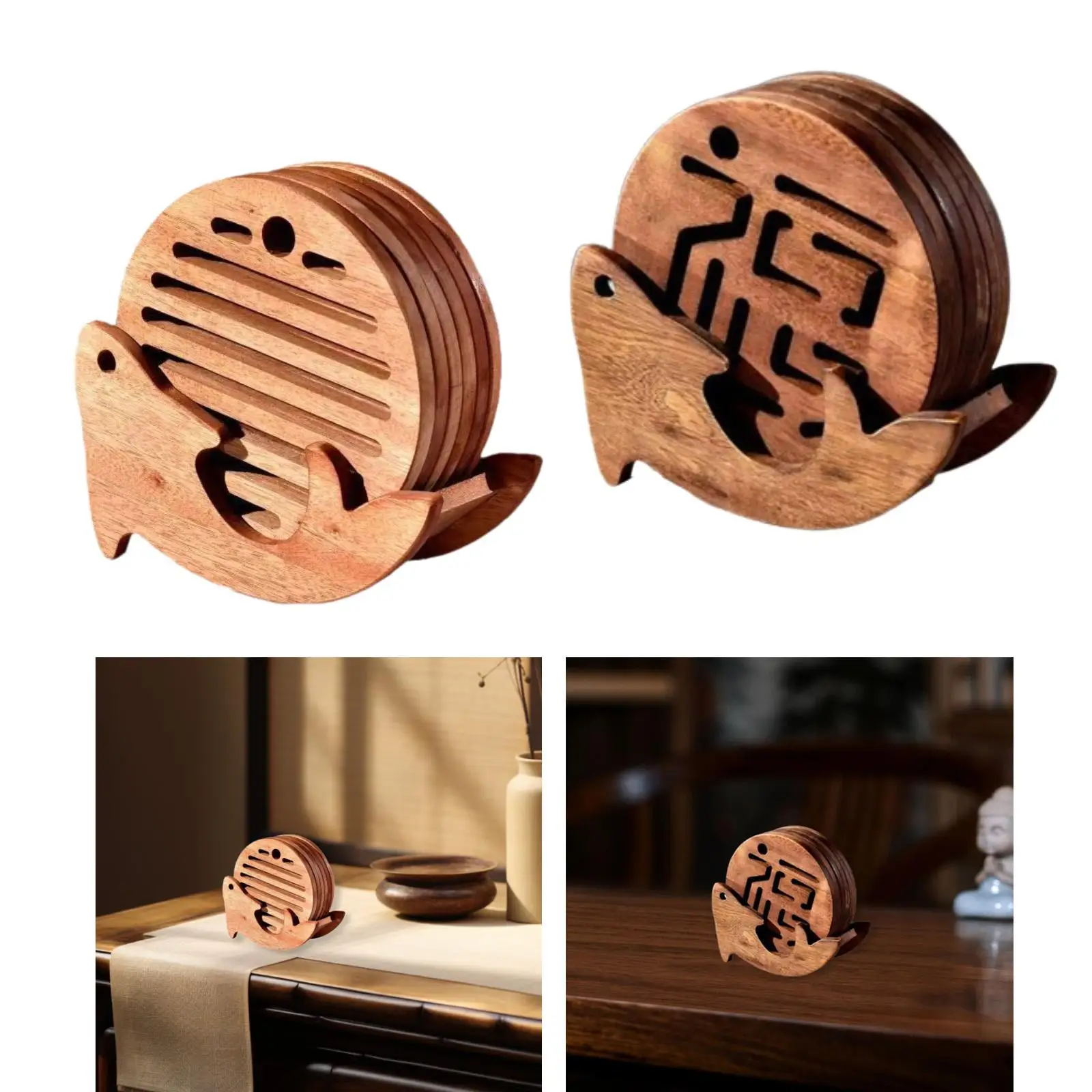 Goldfish Shape Wooden Coasters Set Craft for Table Centerpiece Party Kitchen