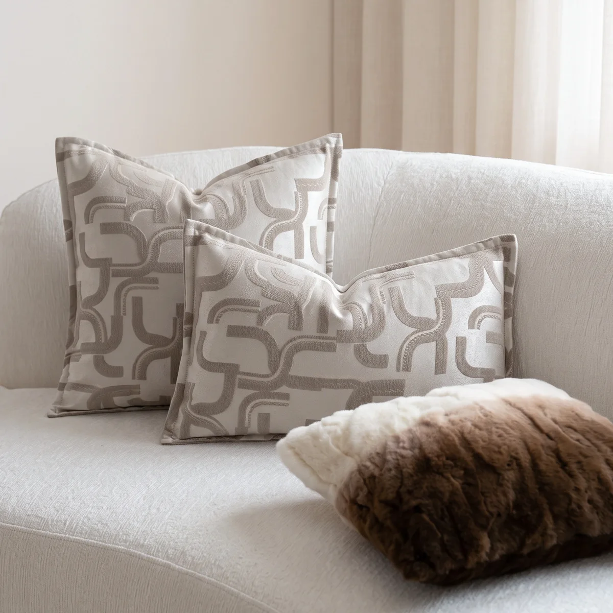 Italian Minimalism Pillow Cover Shallow Coffee Geometric Jacquard Cushion Case for Home Living Room Bedroom Sofa Decoration
