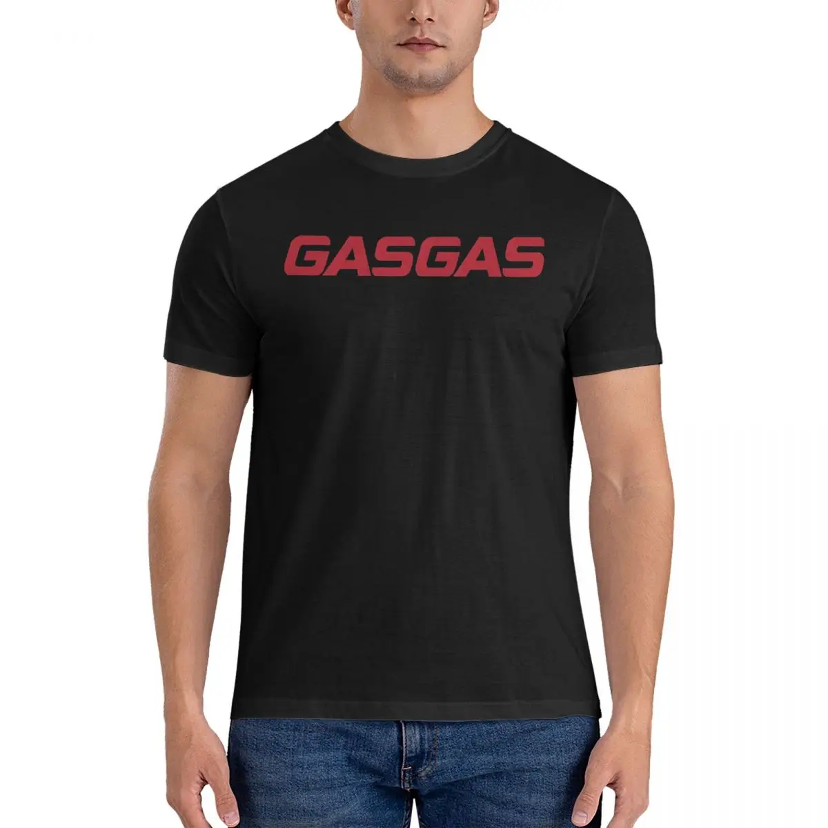 Simple Red Logo T Shirt Men Cotton Novelty T-Shirt Round Collar Gasgas Tees Short Sleeve Clothing Adult