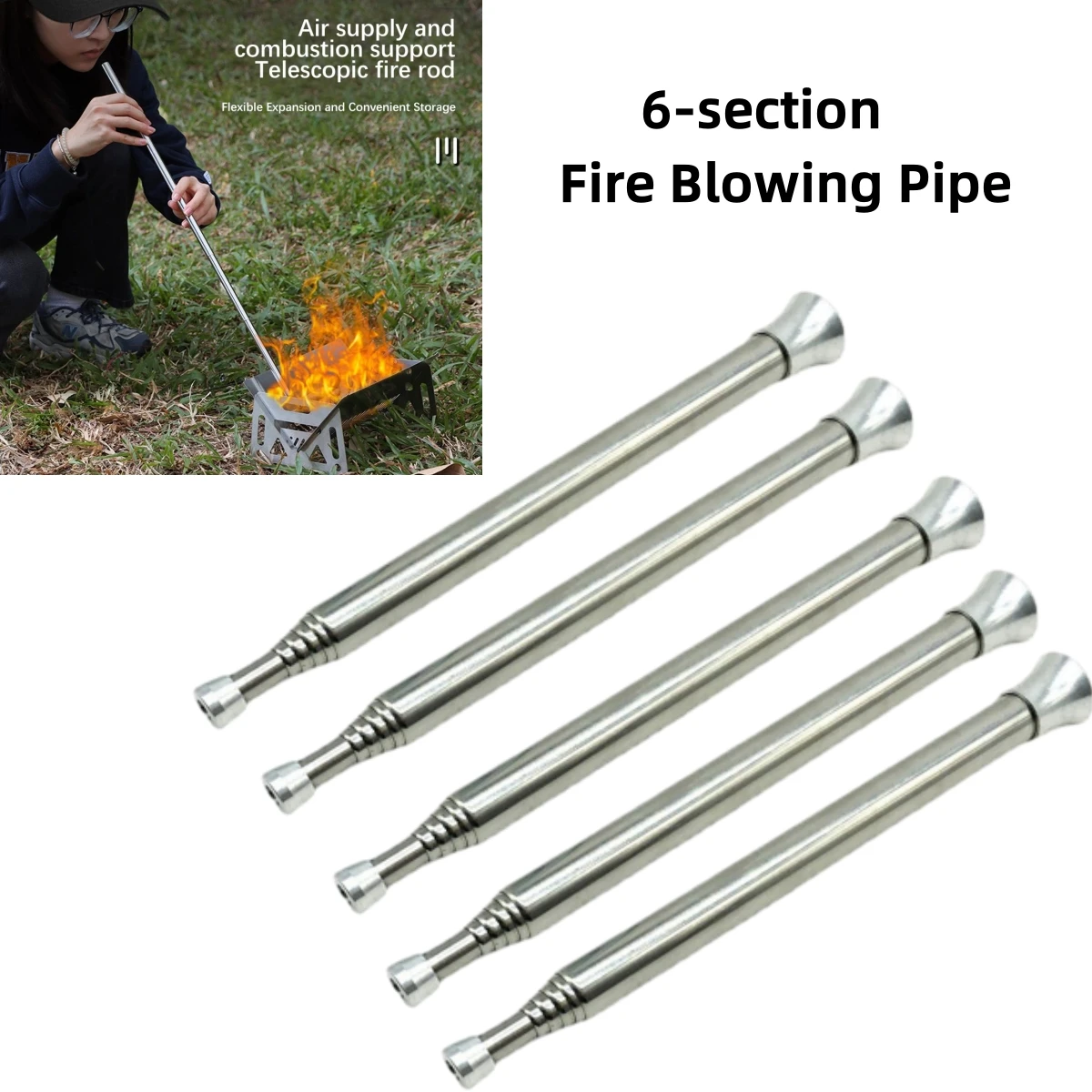 Fire Tube Blow Tool Pipe Camping Blower Collapsible Campfire Bellows Outdoor Telescopic Bellowing Survival Starter Pocket Gear