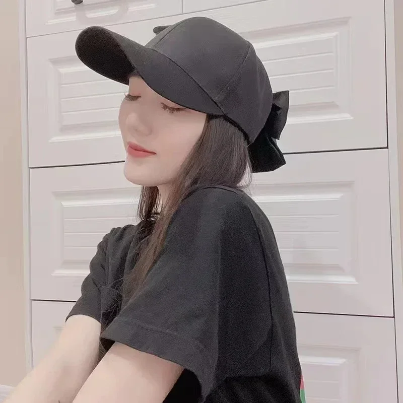 

Hot sales classics ins dropshipping fashion original satin Black bowknot lady shade baseball hat women leisure visors cap