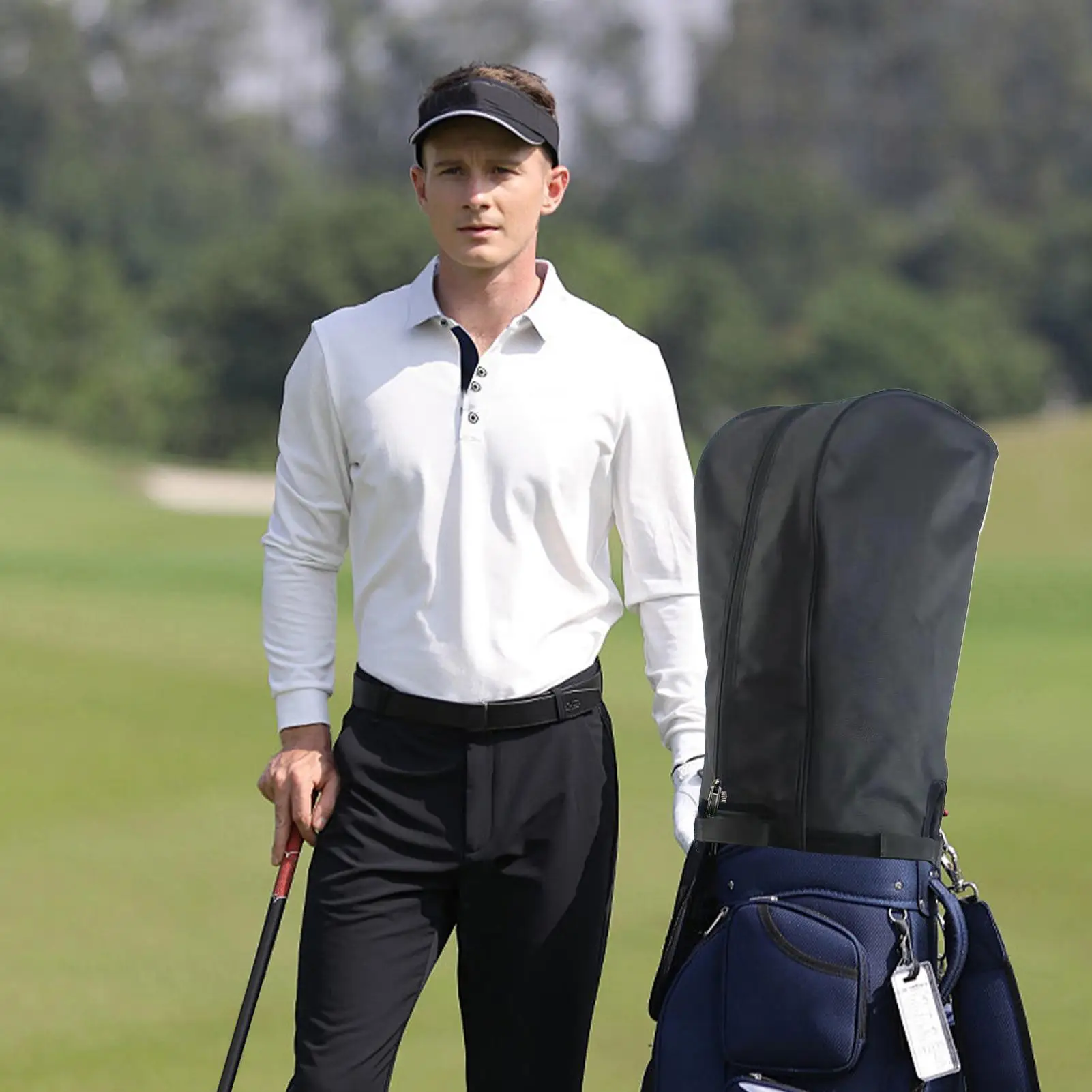 Golf Bag Rain Cover Rain Hood Dustproof Golf Bag Rain Cover 20x50x33cm Lightweight Club Protector with Button for Golfer