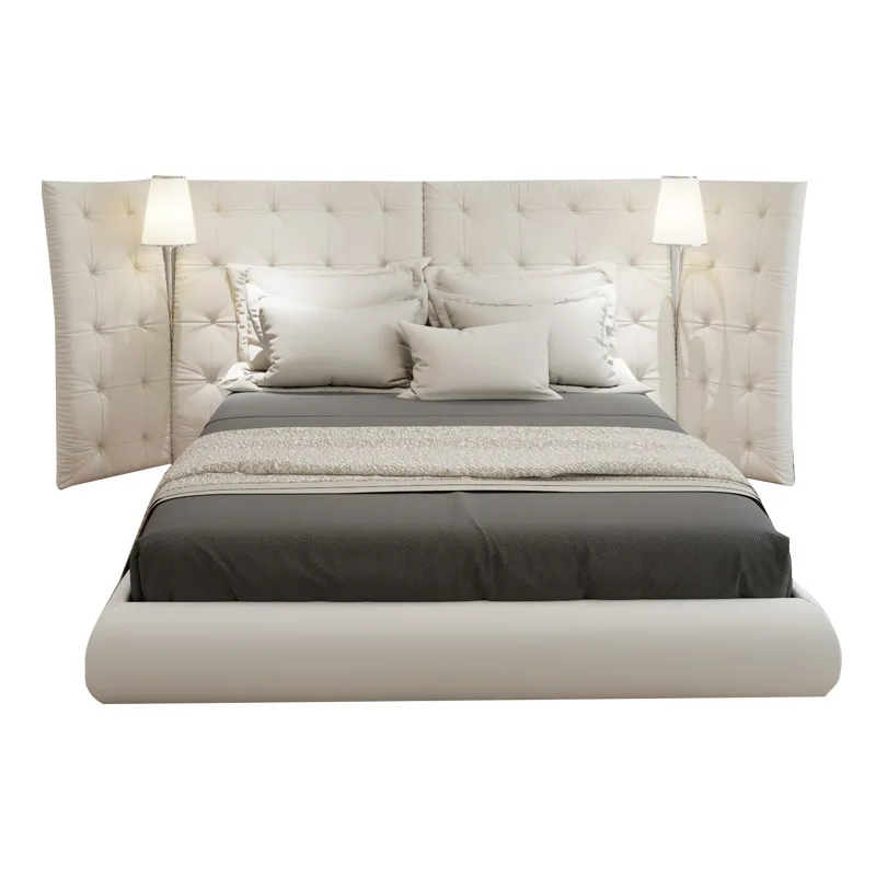 

sh-Modern Style Angle Angel Bed Wide Screen High Back with Quiet Fabric Upholstery Celebrity Italian Minimalist & French Style%