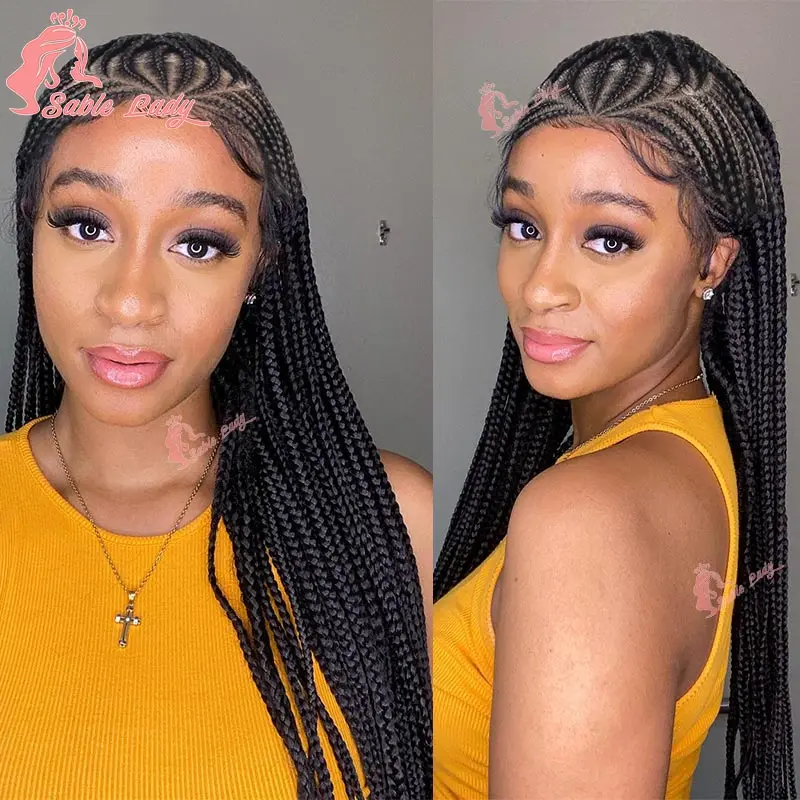 Synthetic Full Lace Box Braided Wigs Cornrow Braided Wigs for Black Women American Women Daily Use Braided Wigs New Arrival 36''