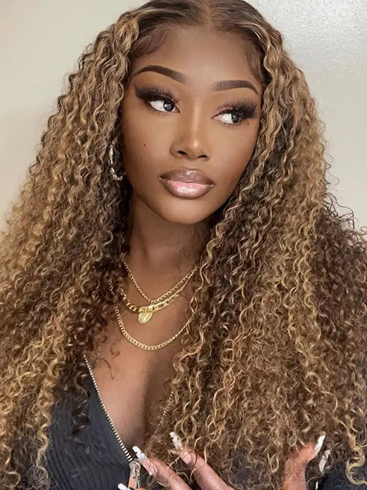 Deep Wave Honey Blonde Glueless Wig Human Hair Ready To Wear And Go Pre Plucked 13x6 Hd Water Curly Lace Frontal Wig For Women