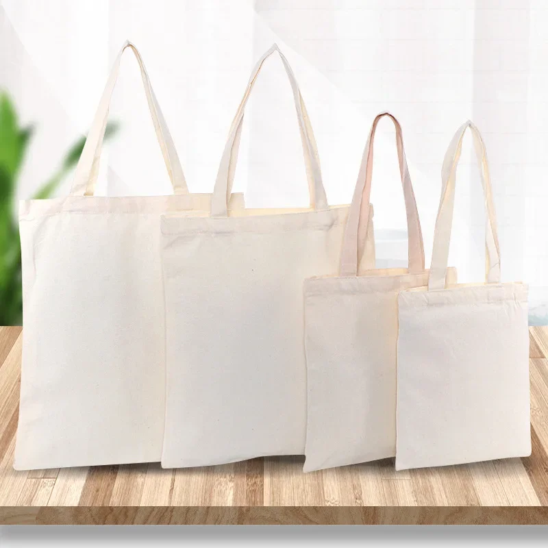 Creamy White Plain Shopping Shoulder Tote High Capacity DIY Environmental Friendly Shopper Bags Cotton Canvas Bag Handbags Gifts