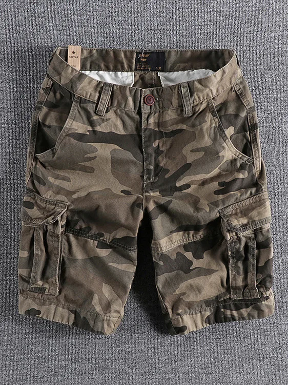 

IT Ins Camouflage Workwear orts Men's Loose Straight Leg Five-Quarter Pants American Retro Casual Mid-Length Trousers
