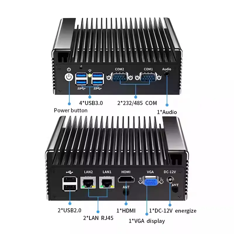 Topton Dual LAN Fanless Mini PC Intel i7 4500U i5 8250U i3 7100U 6xUSB 2xCOM HDMI+VGA Industrial Firewall Computer Home Server